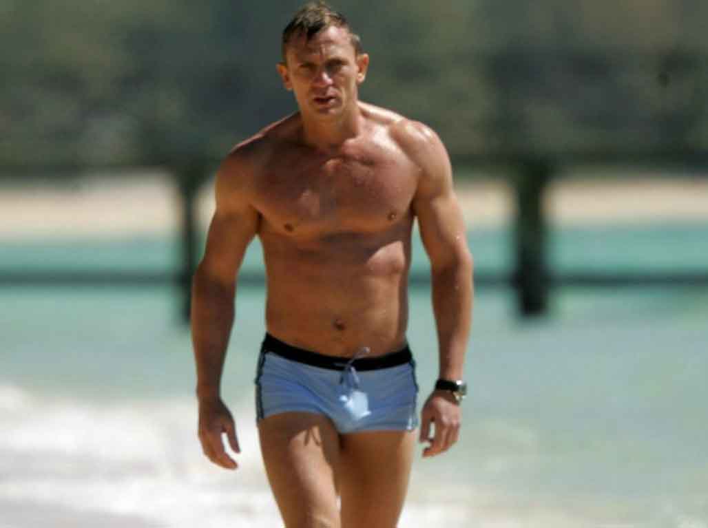 James Bond Style Icon 007 Daniel Craig Shirtless Speedos Trunks Beach Sea